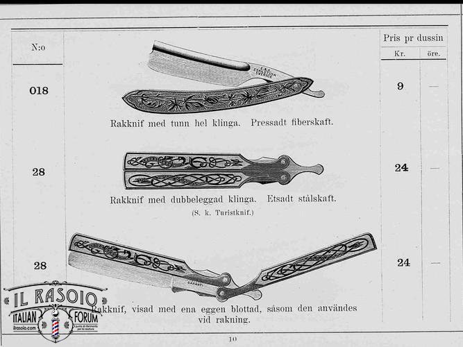 Erik Anton Berg price list from 1896
