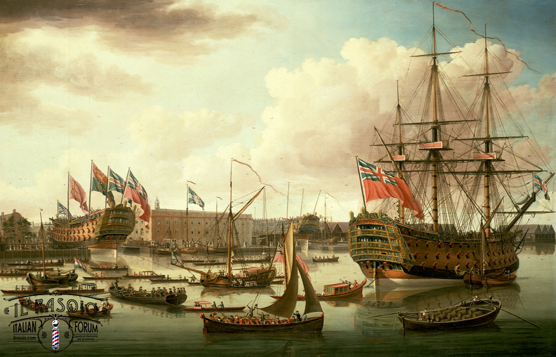 John Cleveley the Elder, The Royal George at Deptford Showing the Launch of The Cambridge (1757)