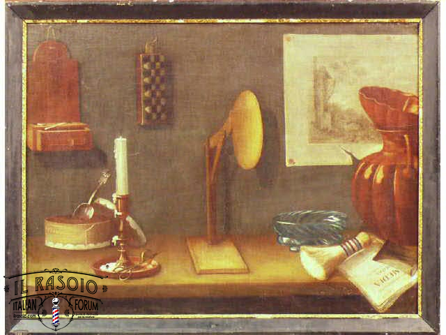 1700 2 Nature morte aux instruments de barbier espagnole XVIII
