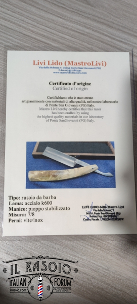 Certificato autenticità Livi