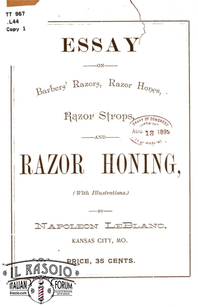 Essay on barbers' razors di N. LeBlanc (1895) 01